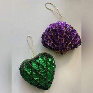 Two Vintage Mermaid Scale Sequined Holiday Ornaments